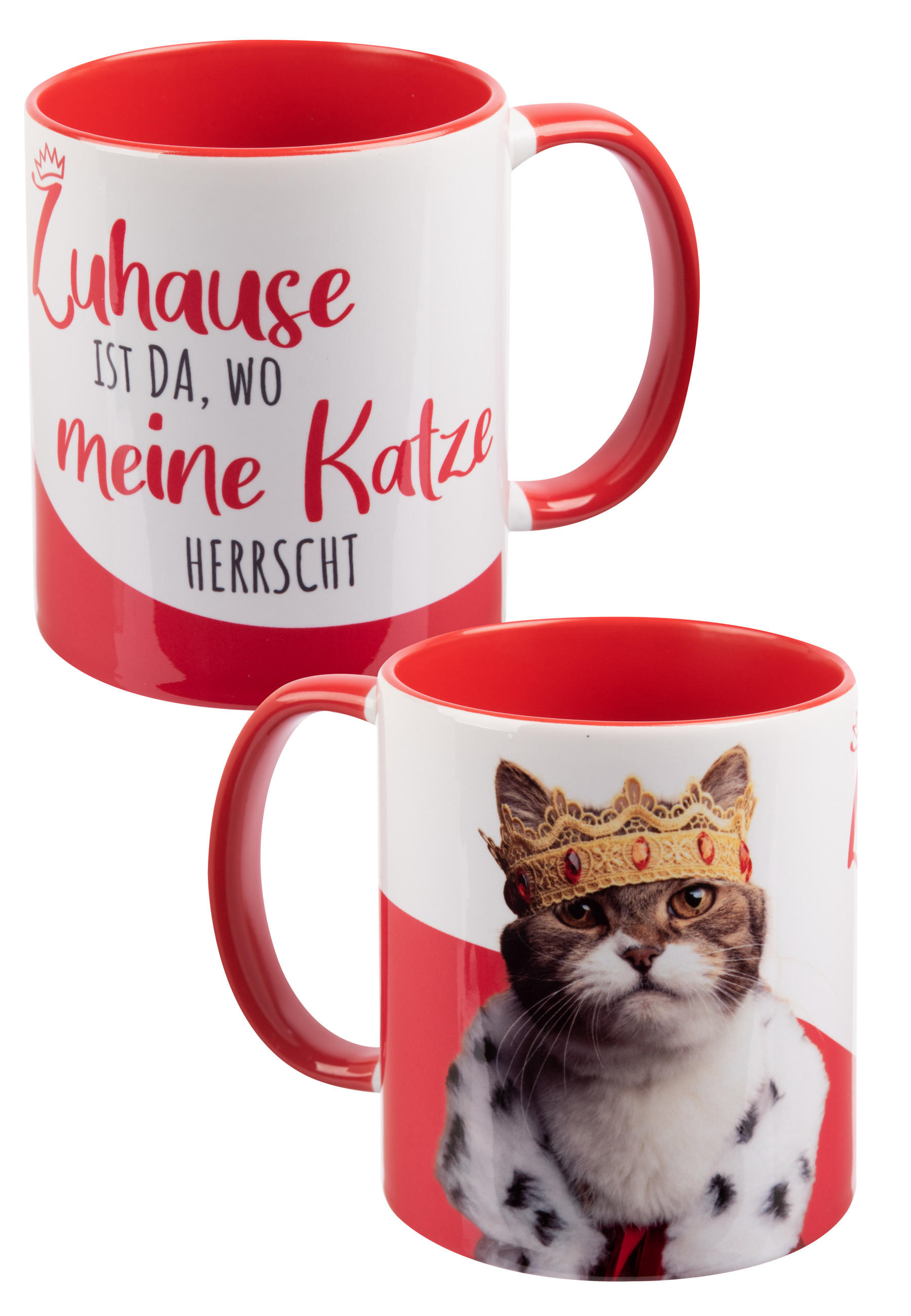 KAFFEEBECHER Katzen Zuhause ist da, wo meine Katze herrscht Rot/Weiß 320 ml - Weiß, Keramik (0.32L) - United Labels