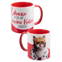 KAFFEEBECHER Katzen Zuhause ist da, wo meine Katze herrscht Rot/Weiß 320 ml - Weiß, Keramik (0.32L) - United Labels