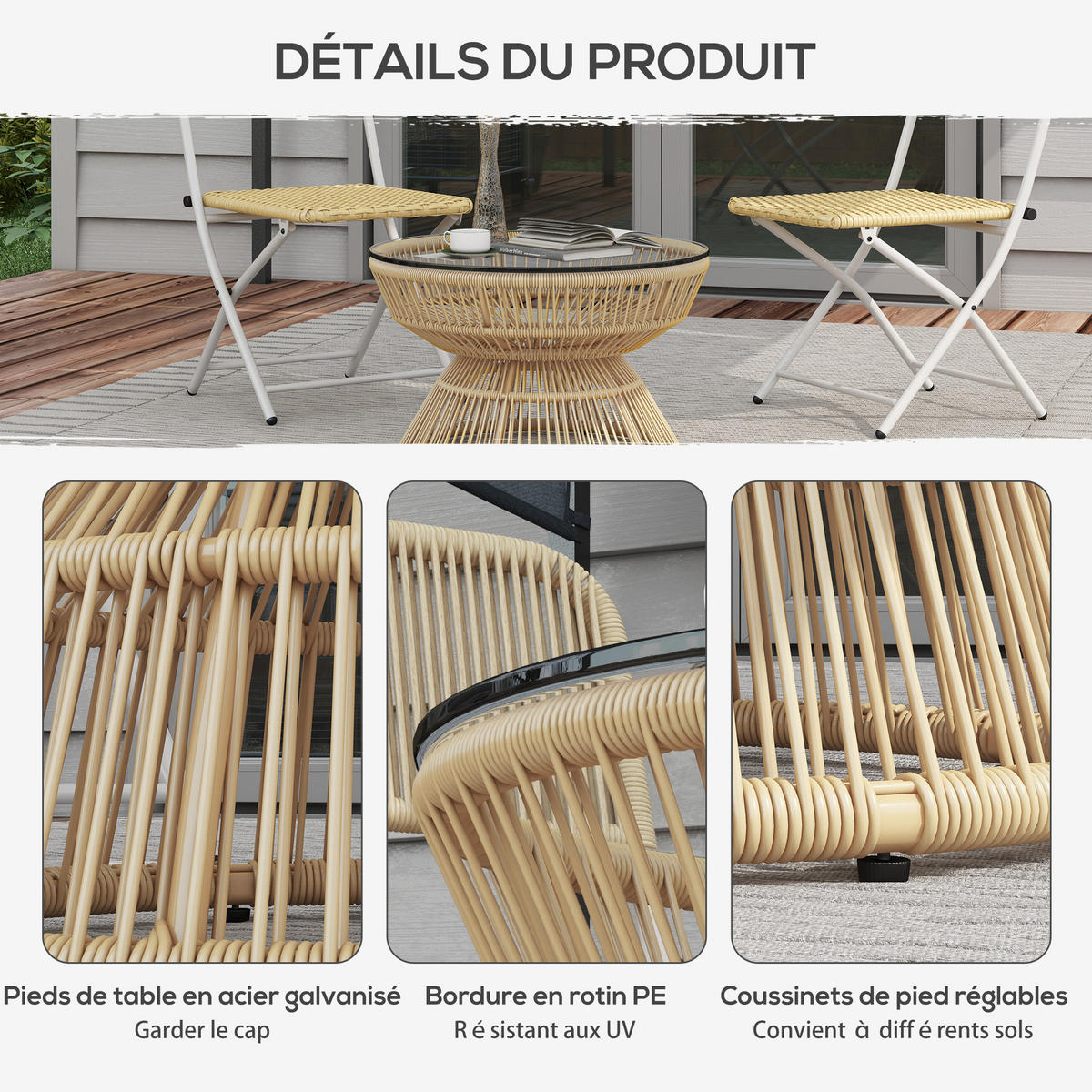 GARTENBEISTELLTISCH DE-13586 rund mit Glasplatte Natur - Naturfarben, Kunststoff/Metall (60/60/37cm) - ComfortXL