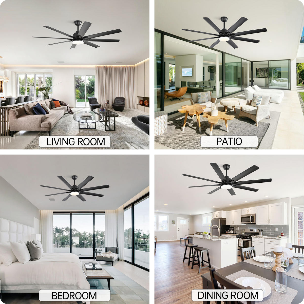 DECKENVENTILATOR DE-16194 66 Zoll Smart mit 8 Flügeln & LED - Schwarz, Kunststoff/Metall (167.64/167.64/26.8cm) - ComfortXL