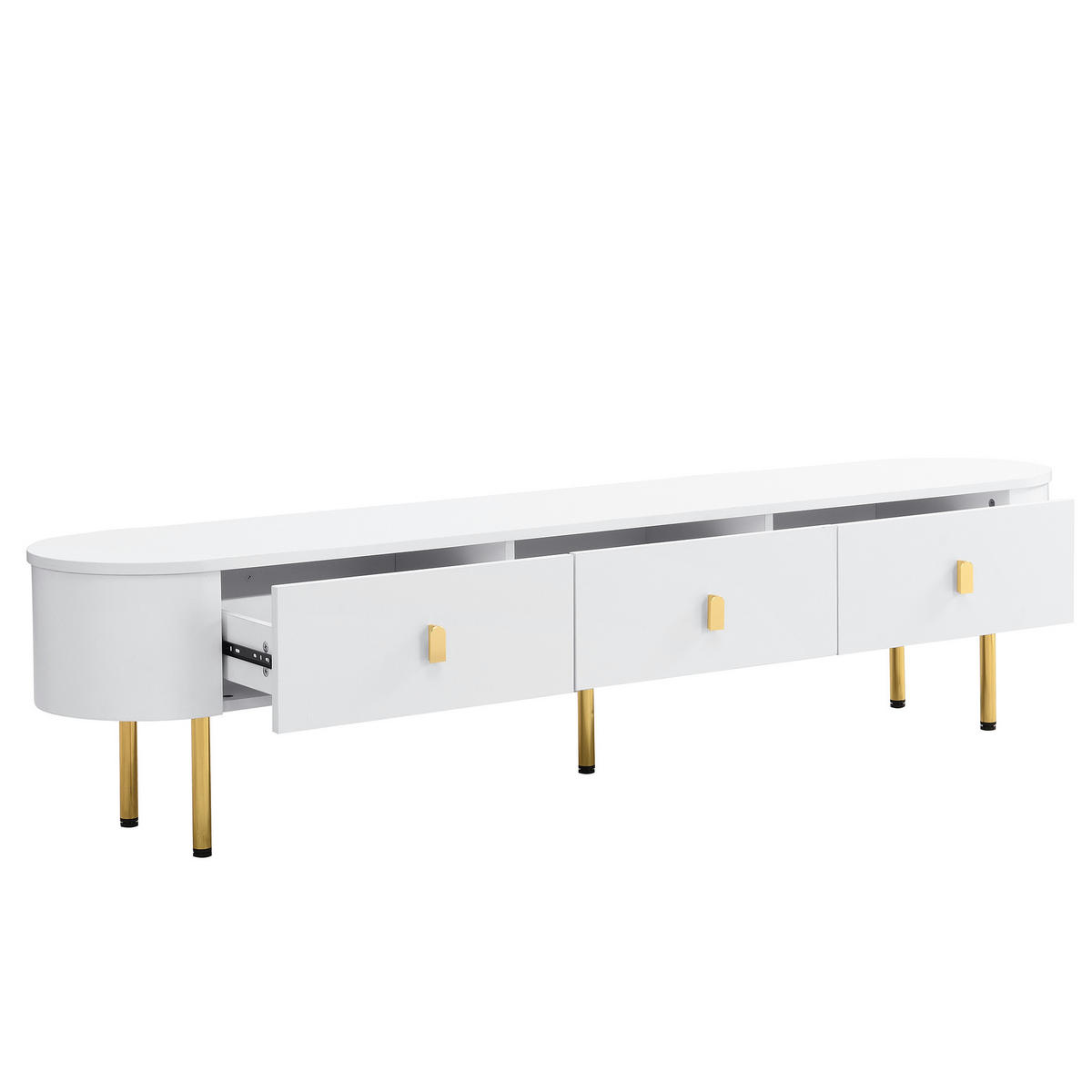 TV-SCHRANK- und Couchtisch-Set aus MDF 174x35x41 cm & 108x50x40 cm Weiß mit Schubladen und goldfarbenen Details - Weiß, Holzwerkstoff (174/41/35cm) - Modfu