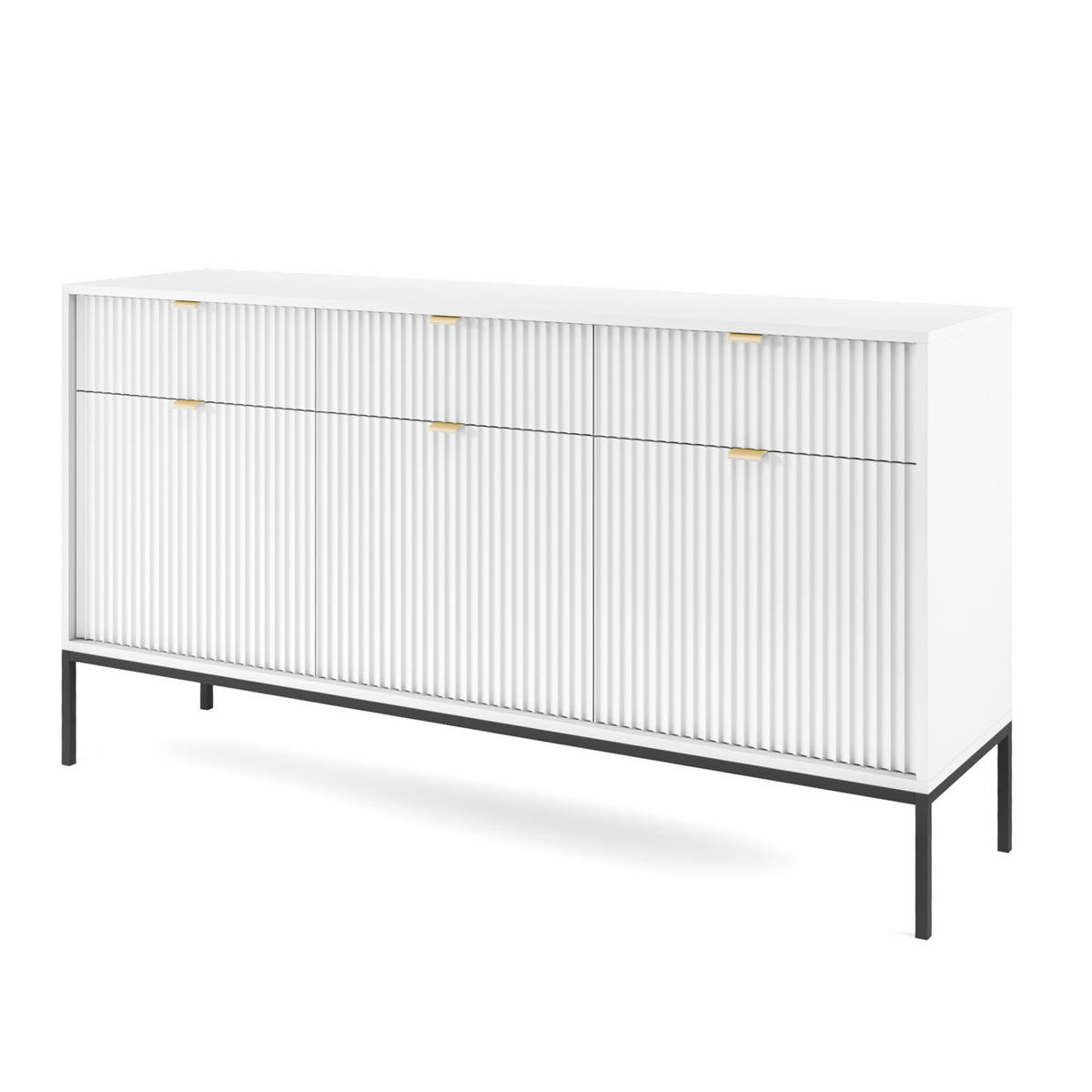 SIDEBOARD NANAIMO KOM3-3D3S Profilierte Fronten, Weiß - Weiß, Holzwerkstoff/Kunststoff (154/83/39cm) - Komodee