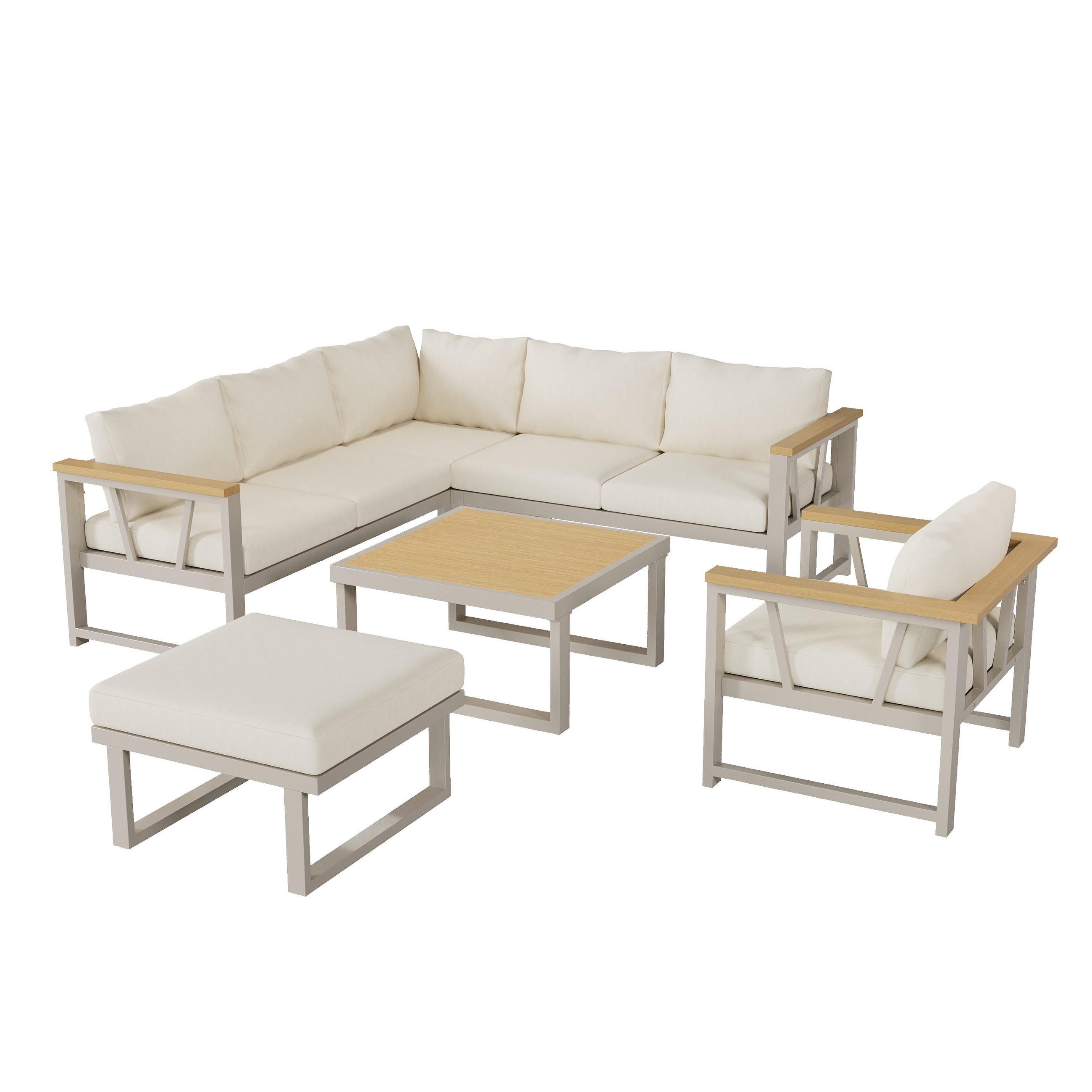 GARTENMÖBELSET Eckstellung Khaki Beige 4-tlg. - Beige, Metall - ComfortXL