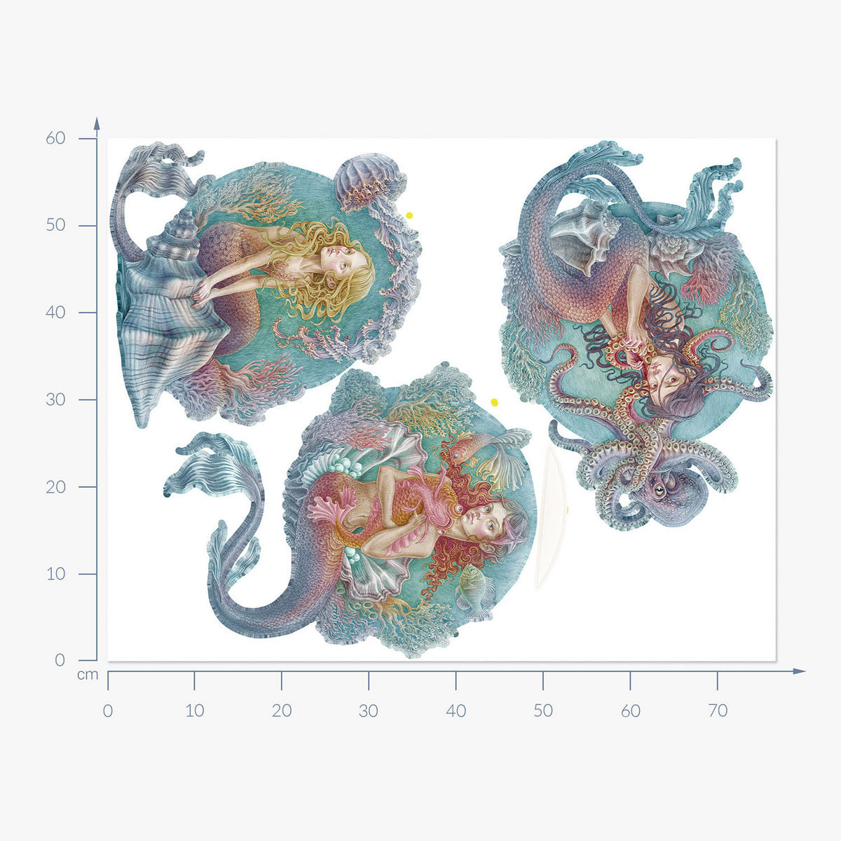 WANDAUFKLEBER 60x77cm - Die kleinen Meerjungfrauen - Multicolor, Kunststoff (60/77/0.1cm) - Wallfluent
