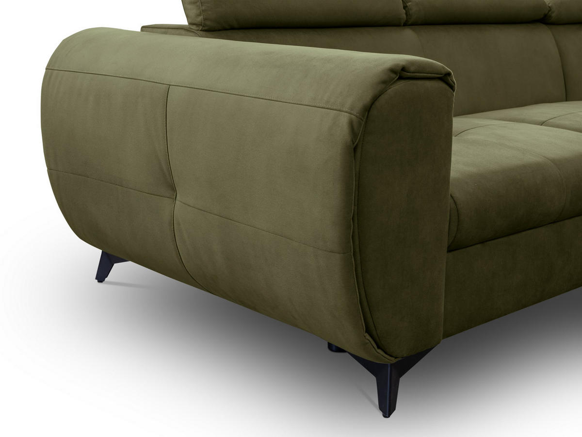 ECKSOFA MAGIA R-S Grün Plüsch-Stoff mit Schlaffunktion - Grün, Holz (260/217cm) - MASSENO