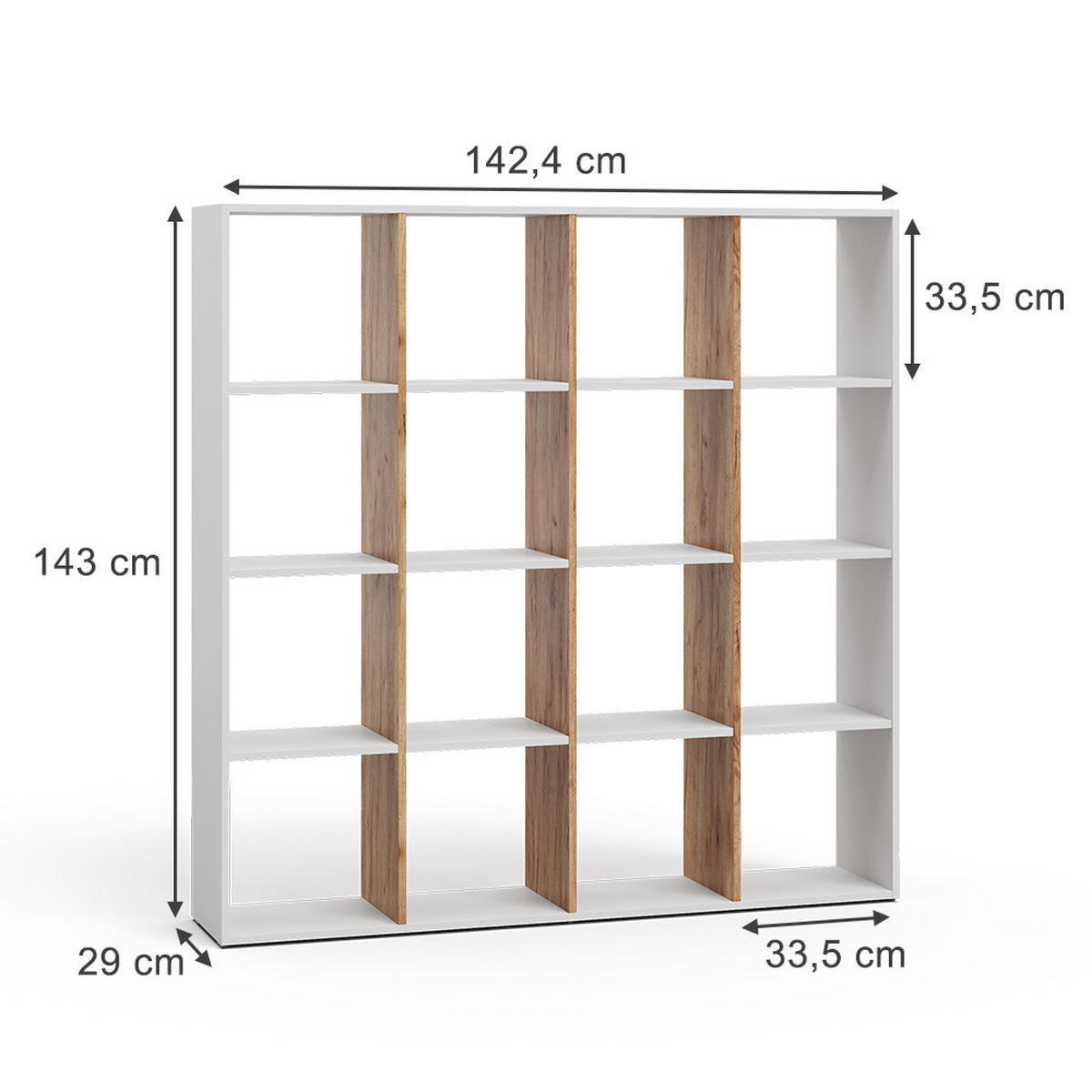 RAUMTEILER Karree Weiß/Goldkraft Eiche 138.5 x 142.5 cm - Honigeiche/Weiß, Holzwerkstoff (142.4/143/29cm) - Vicco