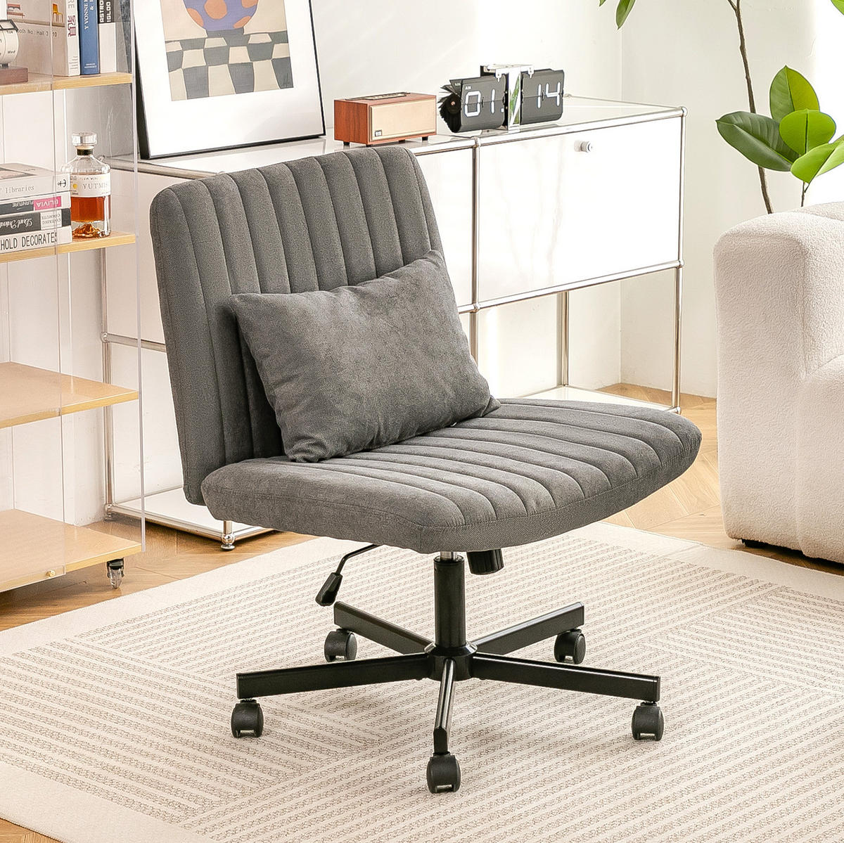 BÜROSTUHL höhenverstellbar mit Rollen Stoff Dark Grey - Dunkelgrau, Kunststoff (25.2/33/21.5cm) - Meubliv