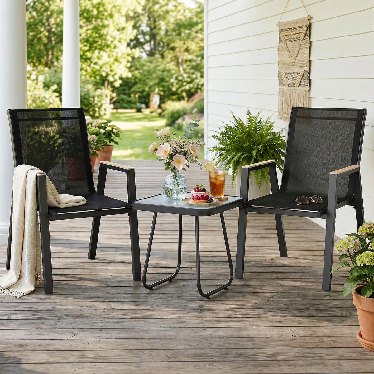 GARTEN-BEISTELLTISCHSET Schwarz 3 Stück - Schwarz, Metall (70/55/90cm) - GiPP