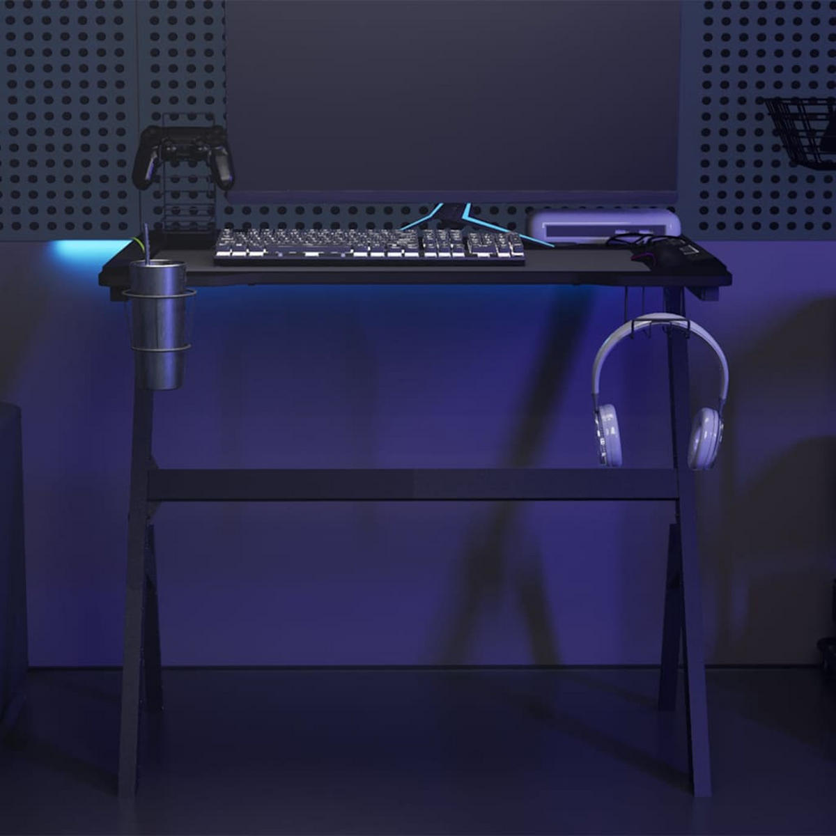 GAMINGTISCH mit Led, Y-Gestell 90/60/75 cm aus Holzwerkstoff, Eisen Schwarz - Schwarz, Holz (60/90/75cm) - vidaXL