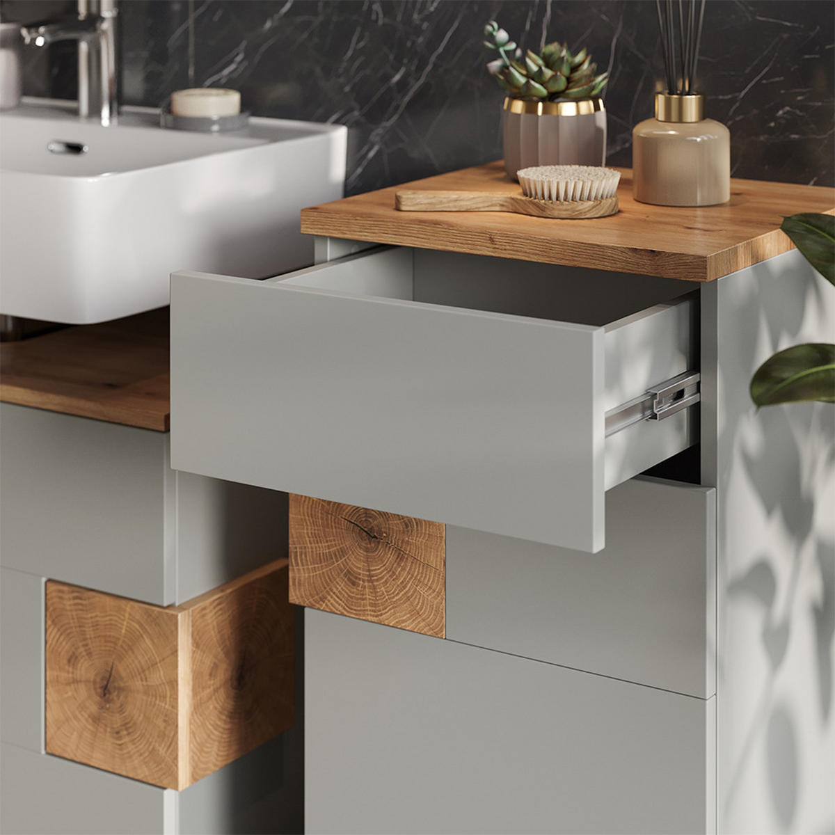 MIDISCHRANK Eden Grau/Artisan 40 x 84 cm - Grau, Holzwerkstoff (40/84/37cm) - Vicco