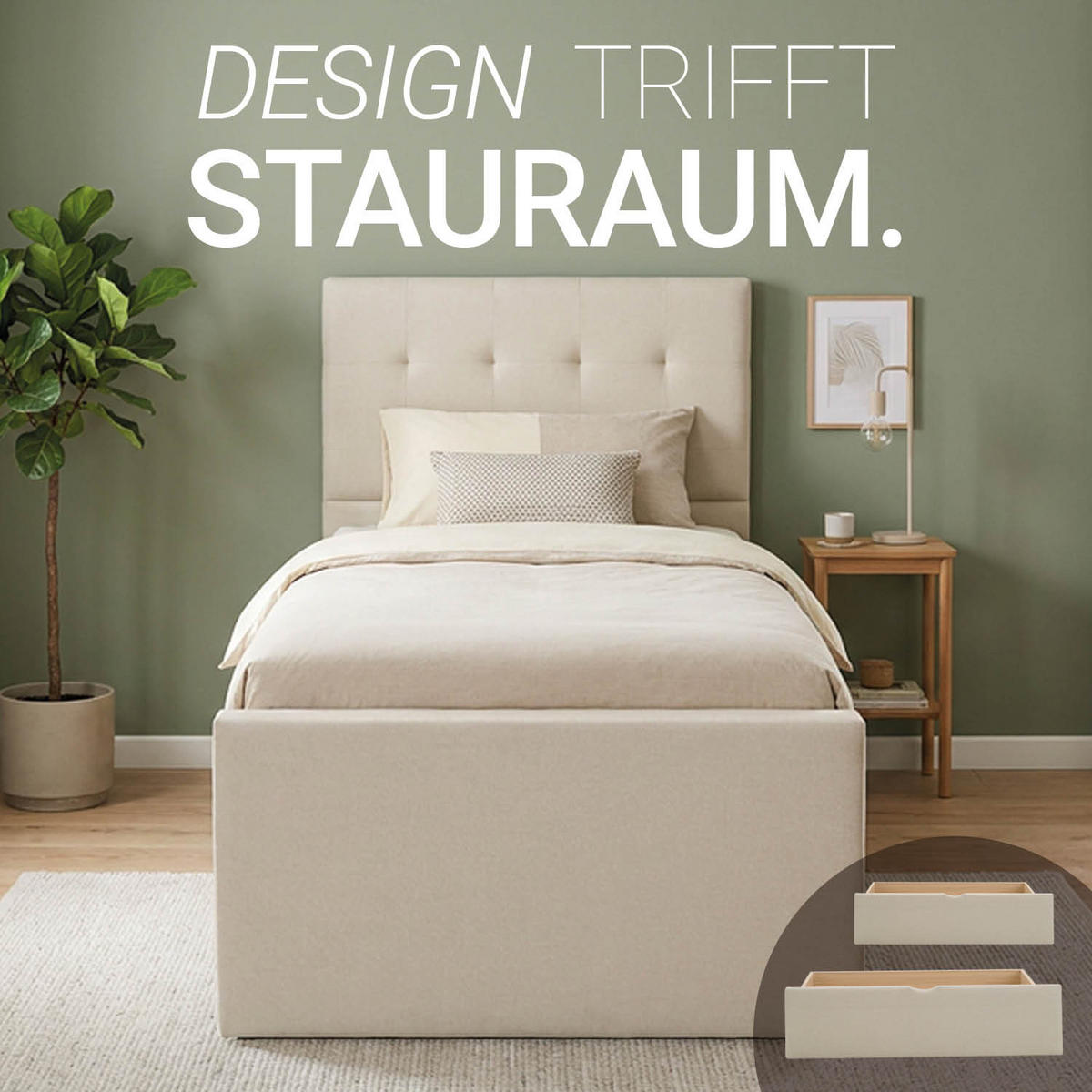 POLSTERBETT mit Stauraum 90/200 cm in Beige + Lattenrost - Anthrazit/Beige, Textil (90/200cm) - Homestyle4u