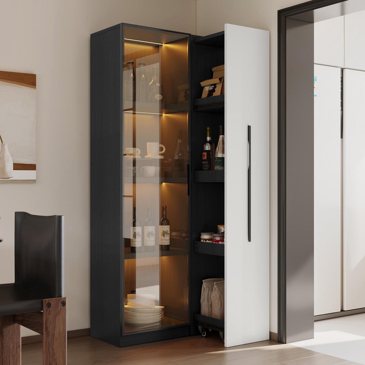 VITRINE 160cm Glas LED Aluminium Rollen modern - Multicolor, Holzwerkstoff (70/160/40cm) - FLIEKS