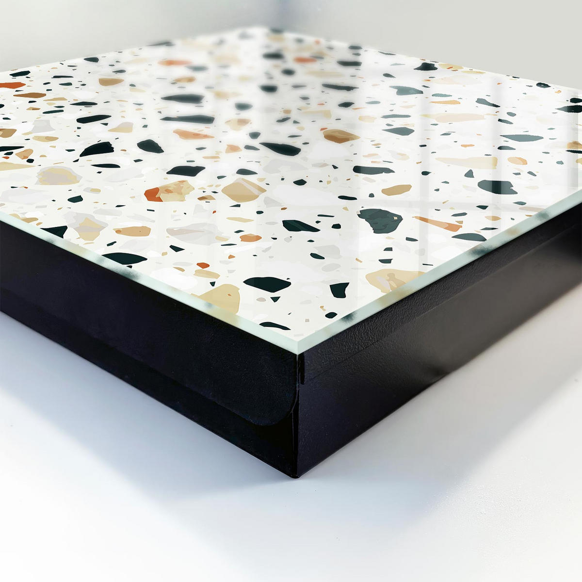 SCHLÜSSELBOX Schwarz 30x30 cm- Türöffnung nach rechts - Terrazzo-Muster - Grau, Metall (30/30/5cm) - TULUP