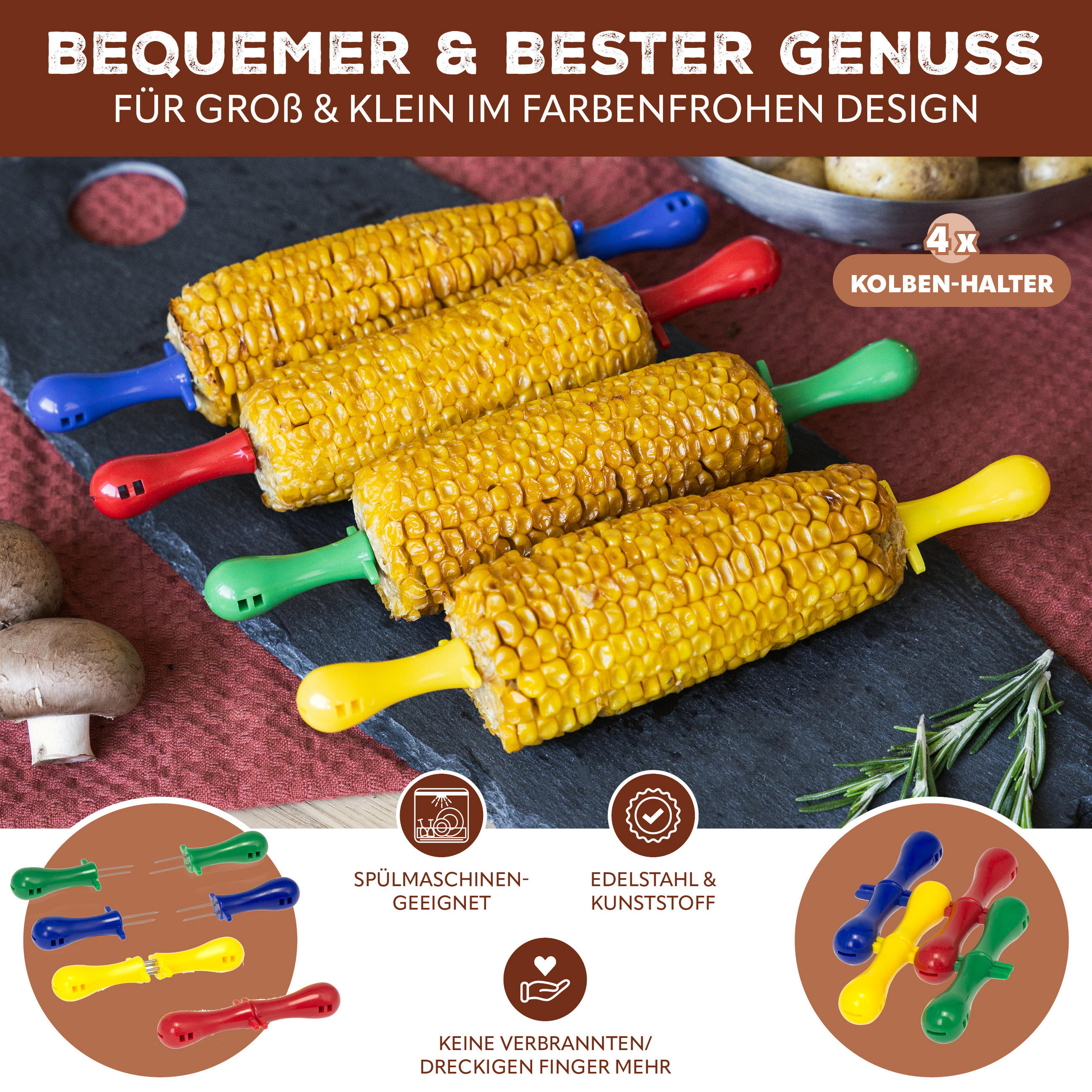 MAISKOLBENHALTER 4er-Set, bunt - Multicolor, Kunststoff (7.5/3/2cm) - bremermann