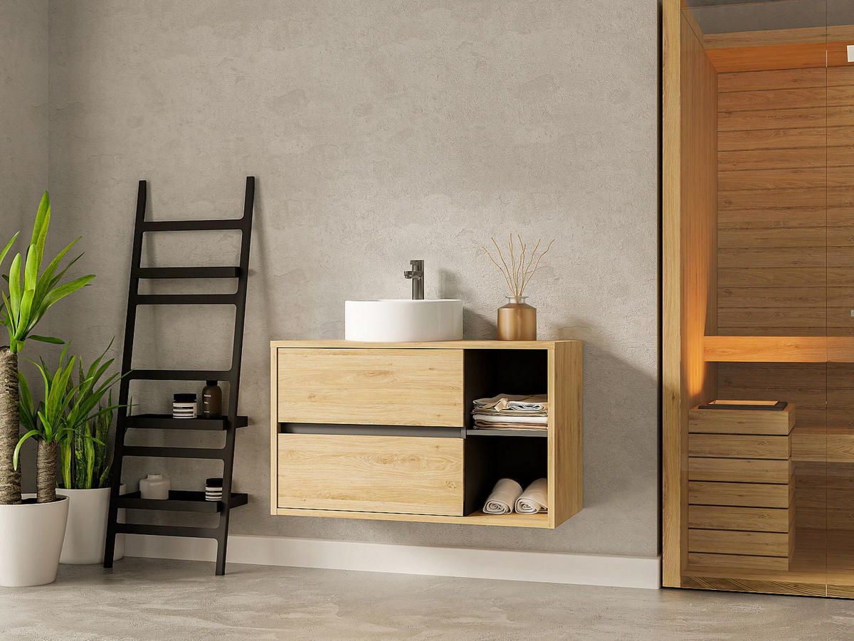 EINZELWASCHTISCH - 100 cm x 45.5 cm - Holz, Platte - Naturfarben Hell - PURNAL - Naturfarben, Holz (100/60/45.5cm) - Vente-Unique