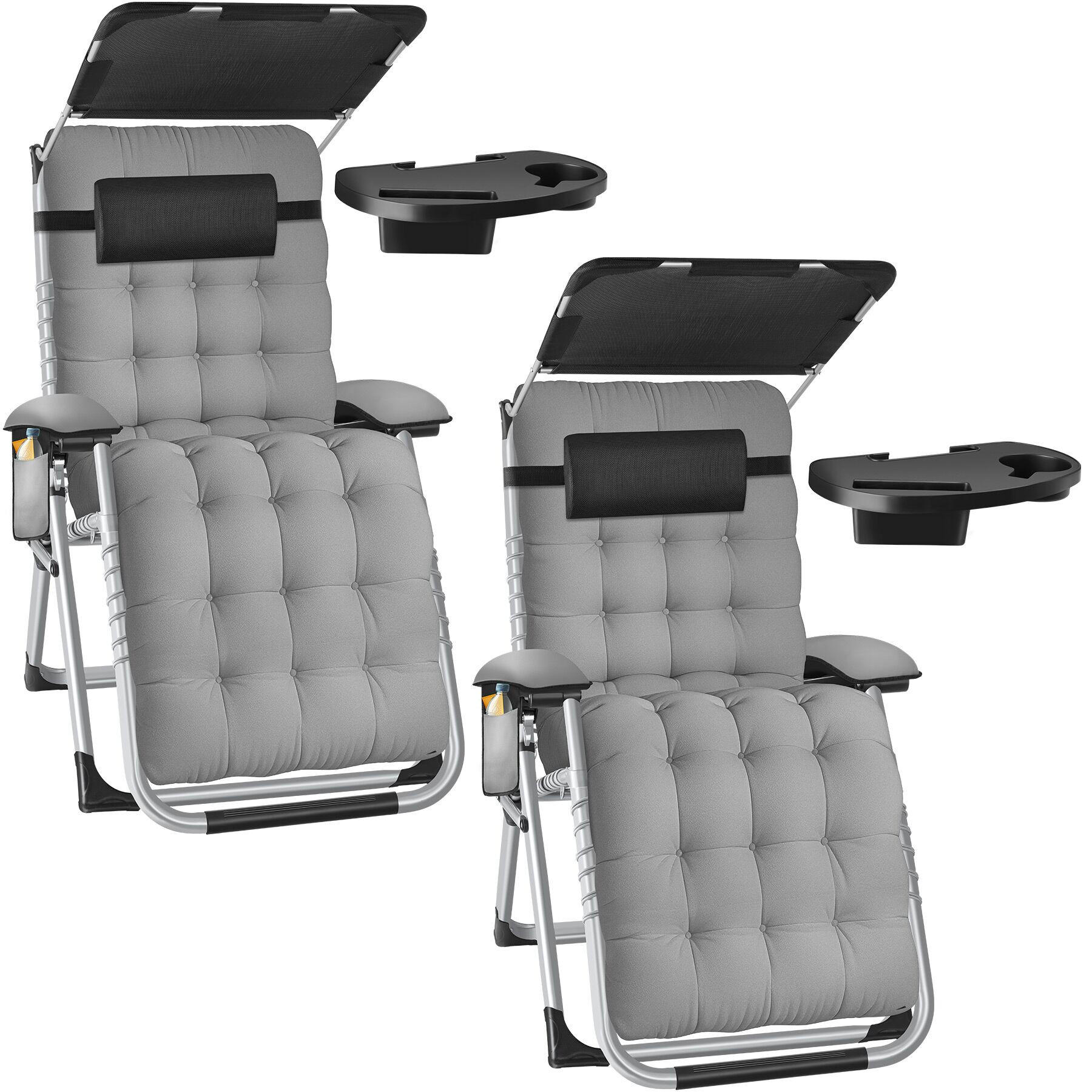 SONNENLIEGE Cloud Ii, mit Ablagetisch und Stautasche, hellgrau - Hellgrau, Kunststoff (84/103/168cm) - tectake