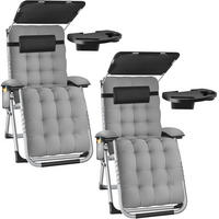 SONNENLIEGE 2er Set Cloud II, mit Ablagetisch und Stautasche, hellgrau - Hellgrau, Kunststoff (84/103/168cm) - tectake