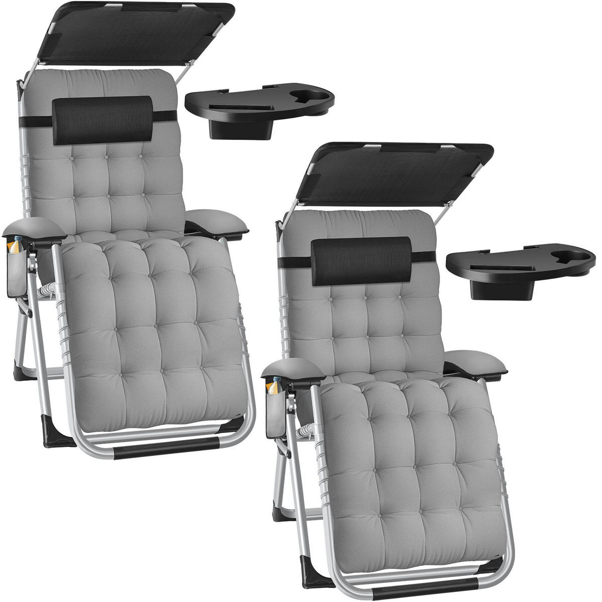 SONNENLIEGE 2er Set Cloud II, mit Ablagetisch und Stautasche, hellgrau - Hellgrau, Kunststoff (84/103/168cm) - tectake