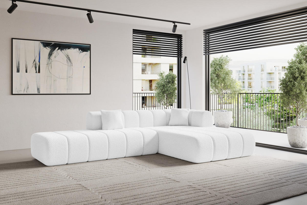 ECKSOFA Ottomane Rechts BILA-L 289x176x71 Weiß Bouclé - Schwarz/Weiß, Holzwerkstoff/Kunststoff (289/176cm) - ALTDECOR