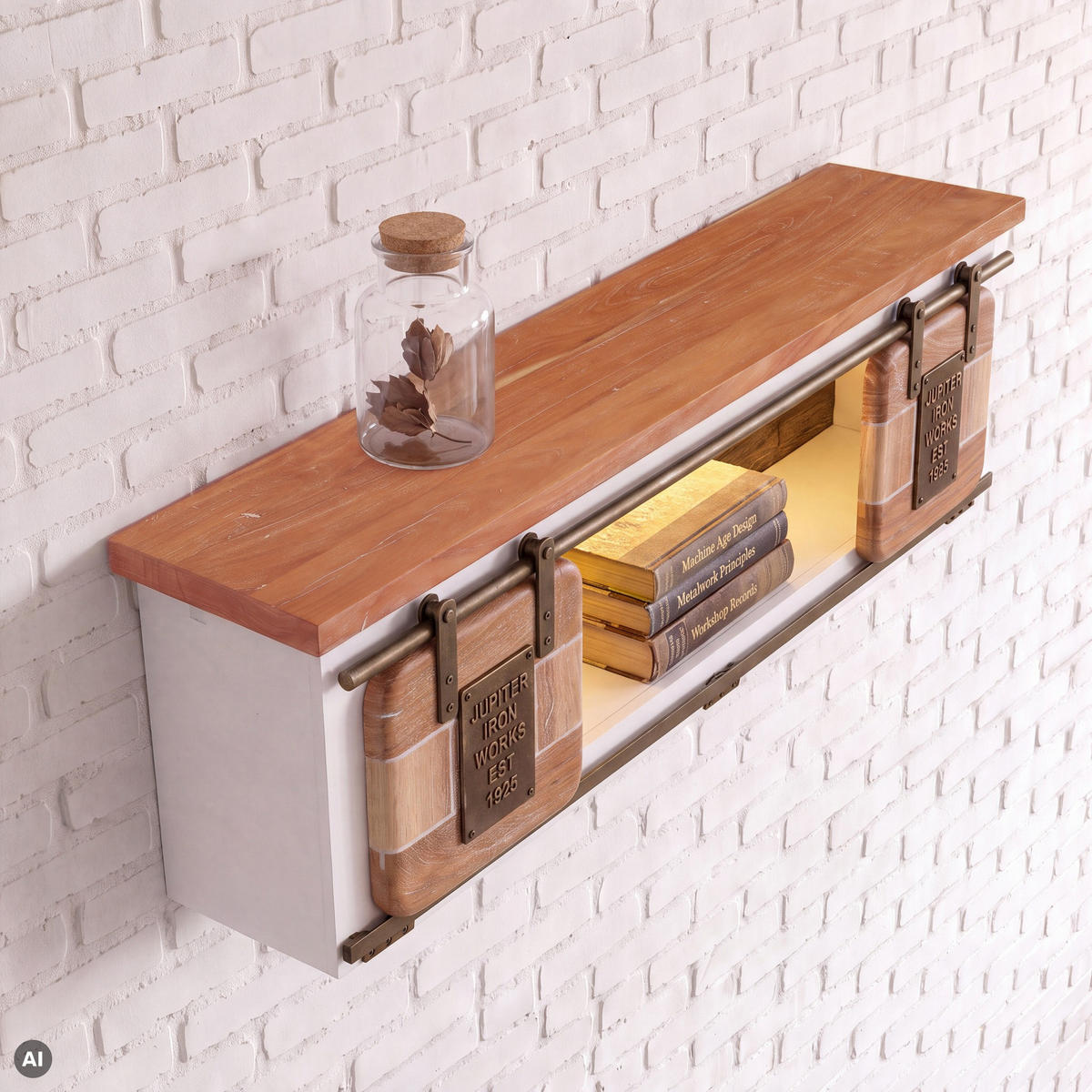 WANDREGAL Mango / Altholz 130x25x35 weiß lackiert RAILWAY LUX #552 - Weiß, Holz (130/35/25cm) - Massivmoebel24