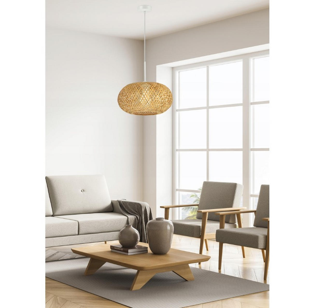 PENDELLEUCHTE BOHO - Beige/Weiß, Holz/Metall (40/40/105cm) - kiki design