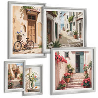 BILDER SET 5er Set - 50x50 cm & 20x30 cm & 40x60 cm Silberner Rahmen - Charmante Küstenstraßen - Silberfarben, Kunststoff (40/60cm) - TULUP