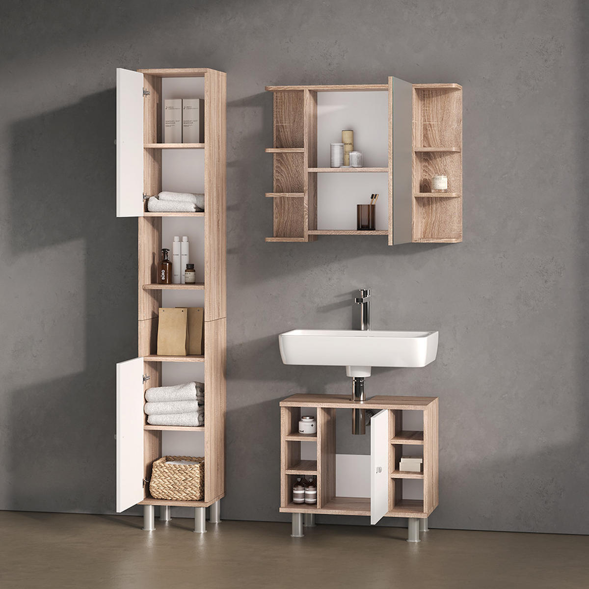 BADSPIEGELSCHRANK Fucino Sonoma 79.6 x 64 cm - Sonoma Eiche, Holzwerkstoff (79.6/64/21.2cm) - Livinity®