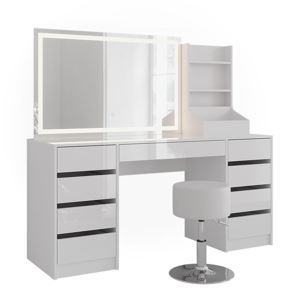 SCHMINKTISCH Sherry Weiß/Weiß Hochglanz 158.2 cm 4 Teile - Weiß Hochglanz, Holzwerkstoff (158.2/76/50.1cm) - Vicco