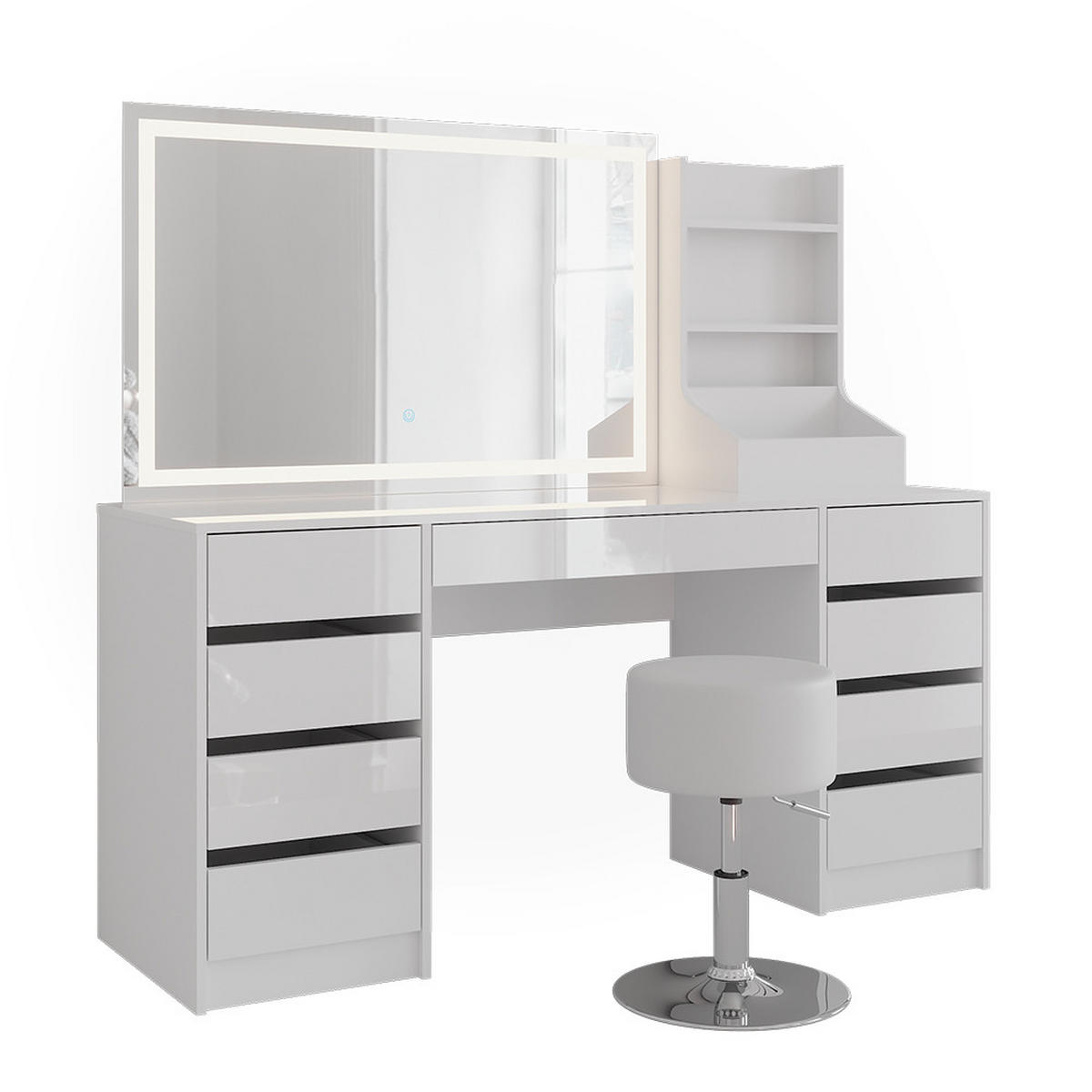 SCHMINKTISCH Sherry Weiß/Weiß Hochglanz 158.2 cm 4 Teile - Weiß Hochglanz, Holzwerkstoff (158.2/76/50.1cm) - Vicco