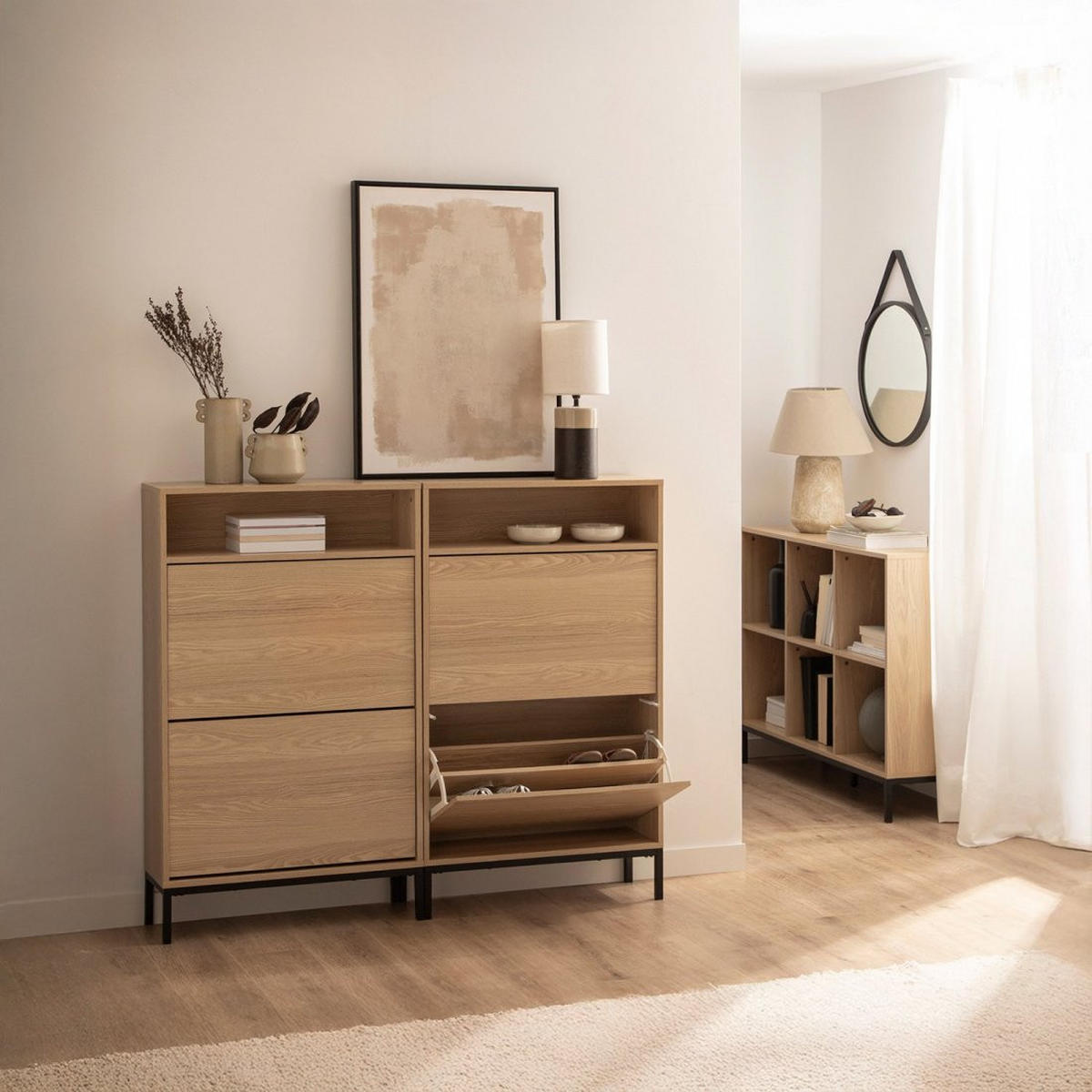 SCHUHSCHRANK SCHMALES Remi Natürlich 70 cm x 115 cm - Naturfarben, Holzwerkstoff (70/115/24cm) - Klast Home