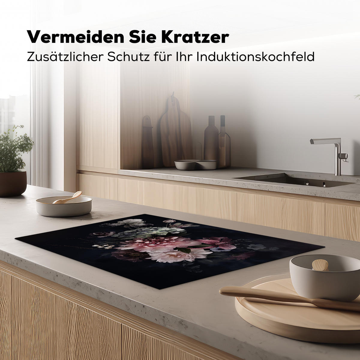 HERDABDECKPLATTE Blumen - Vintage - Pastell - Rosa - Weiß 78x52 cm - Altrosa, Kunststoff (78/52/0.2cm) - MuchoWow