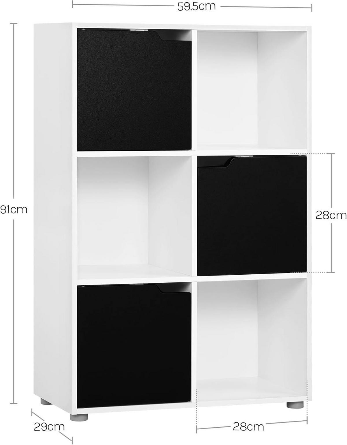 REGALE Bücherregal mit 3 Türen, 6 Fächer, Weiß+Schwarz - Schwarz/Weiß, Holzwerkstoff/Kunststoff (59.6/91/29cm) - Woltu