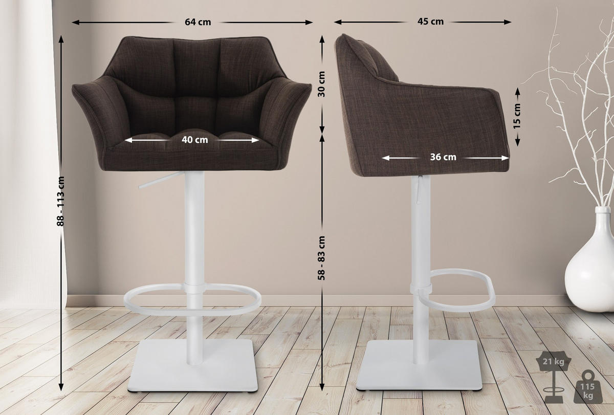 BARHOCKER Stoff Braun - Weiß/Braun, Textil/Metall (64/88/45cm) - CLP