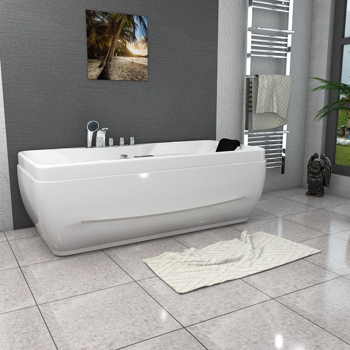WHIRLPOOL Pool Badewanne Wanne W49H-TH-PR-SC 170x80cm - Weiß, Glas/Kunststoff (80/56/170cm) - AcquaVapore by Sandra Jentho