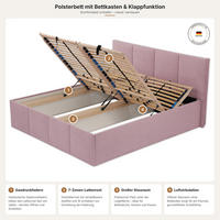 POLSTERBETT Dalas Rose 200 x 200 x 40 cm Bettkasten Mit hochwertiger Matratze H2 (bis 100 kg) und Lattenrost - Rosa, Holz (200/200cm) - Halmon Schlafkomfort Betten 
