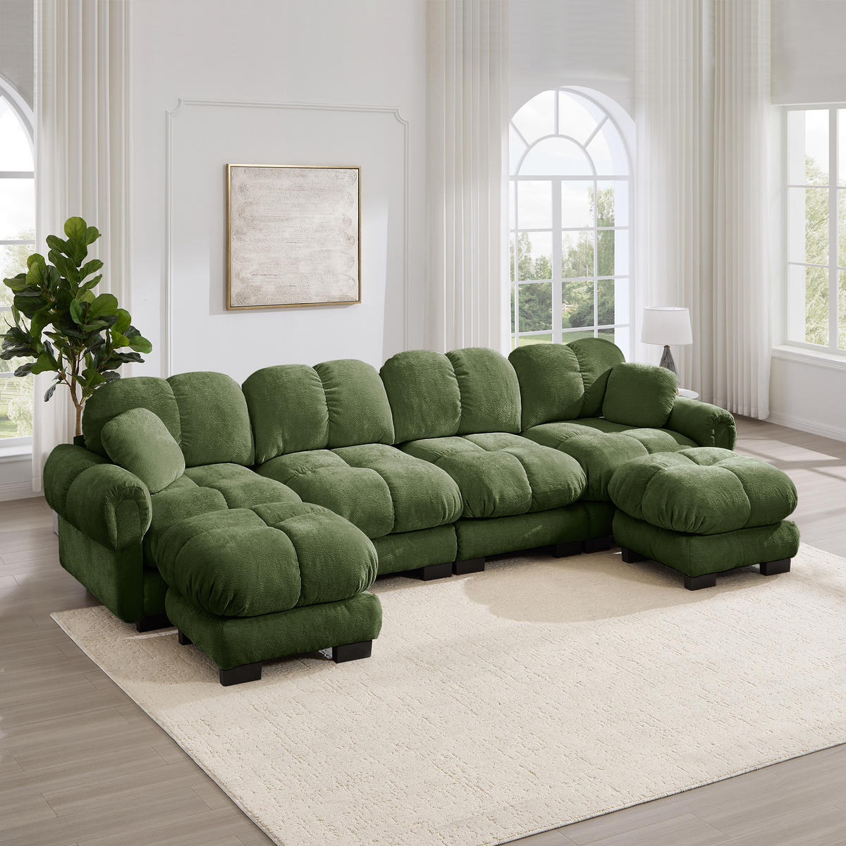 WOHNLANDSCHAFT DE-34384 U-Form mit 2 Ottomans und Steppdesign Grün - Grün, Textil (149/90/330cm) - ComfortXL