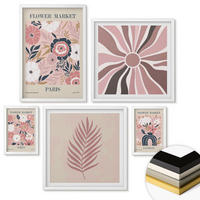 WANDBILDER 5er-Set - 50x50 cm & 20x30 cm & 40x60 cm Weißer Rahmen - Blumenmuster, Blätter, Geometrie - Weiß, Kunststoff (40/60cm) - ArtPrintCave