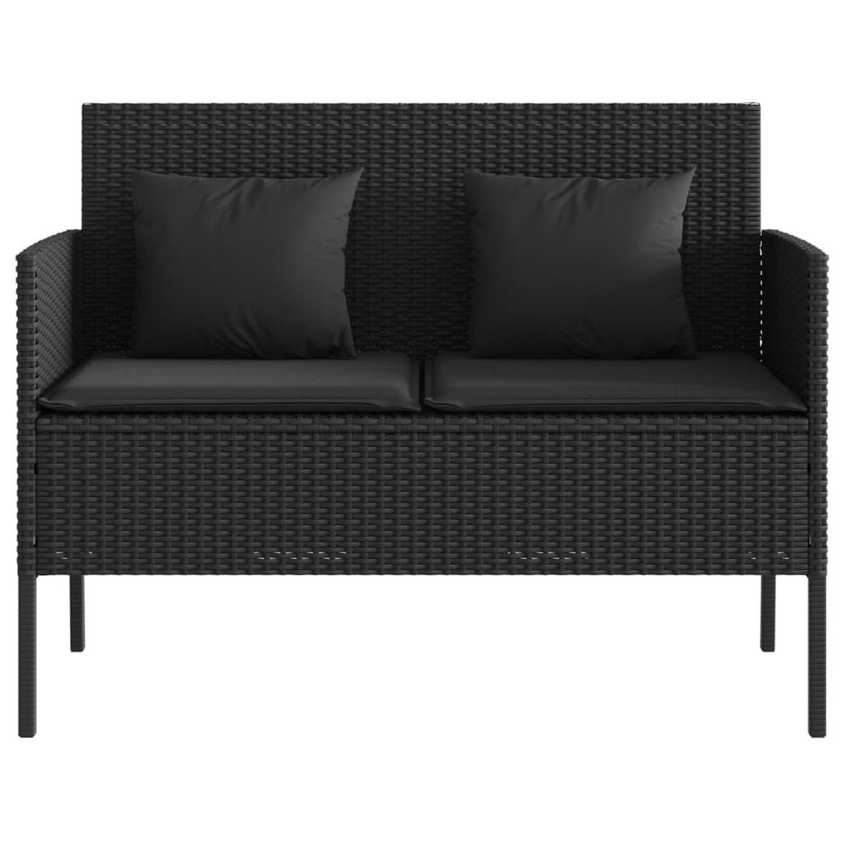 GARTENBANK mit Kissen Schwarz Poly Rattan - Schwarz, Kunststoff (113/87/61cm) - furnicato