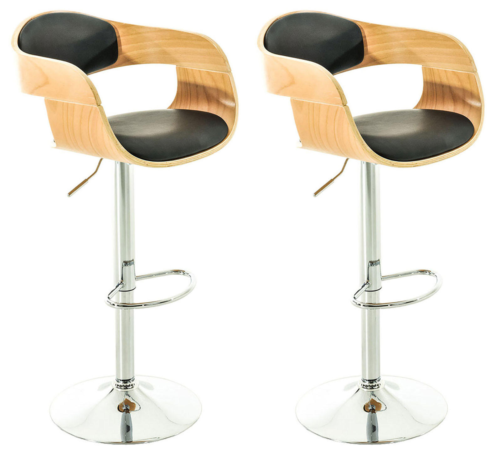 BARHOCKER 2er Set Lederlook natura/schwarz - Eukalyptusholzfarben/Schwarz, Textil/Metall (50/88/48cm) - CLP