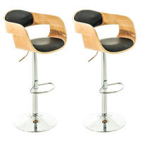 BARHOCKER 2er Set Lederlook natura/schwarz - Eukalyptusholzfarben/Schwarz, Textil/Metall (50/88/48cm) - CLP