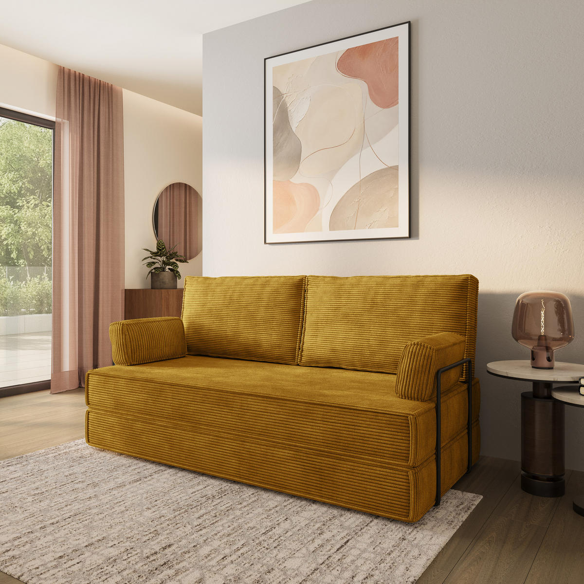 POHOVKA z pěny SILAR s kovovým rámem Manšestrová látka Žlutá - žlutá, textil (170/86/80cm) - MASSENO