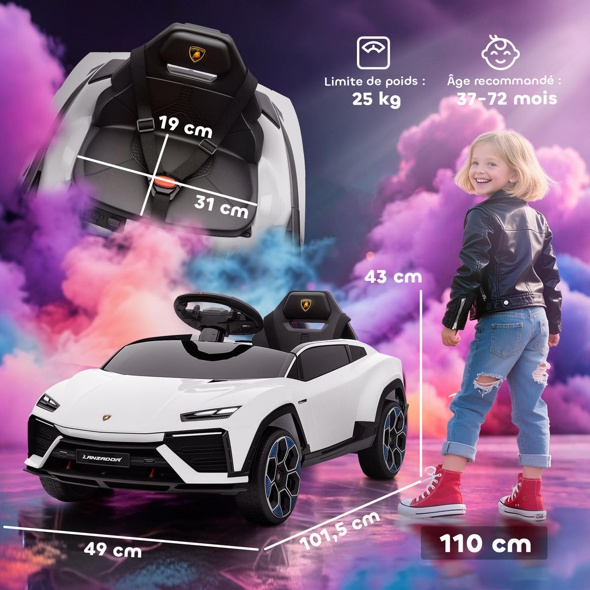 ELEKTRO-KINDERAUTO DE-13091 2 Motoren Weiß - Weiß, Kunststoff (101.5/49/43cm) - ComfortXL
