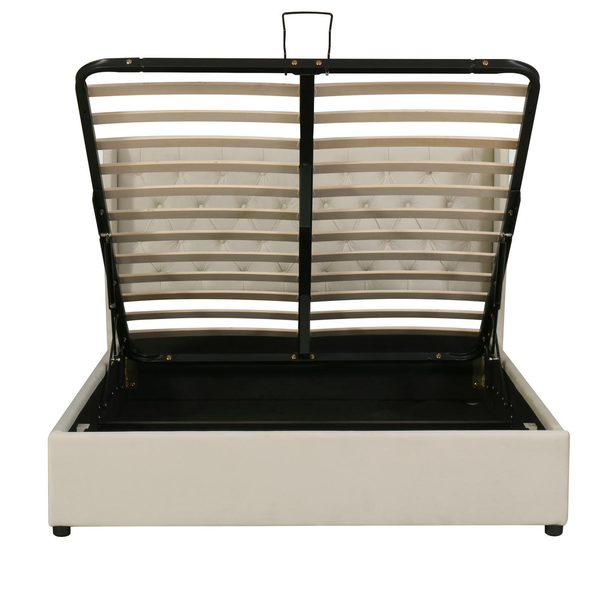 POLSTERBETT 160/200 cm beige mit hydraulischem Bettkasten und Samtbezug - Beige, Textil (160/200cm) - OKWISH