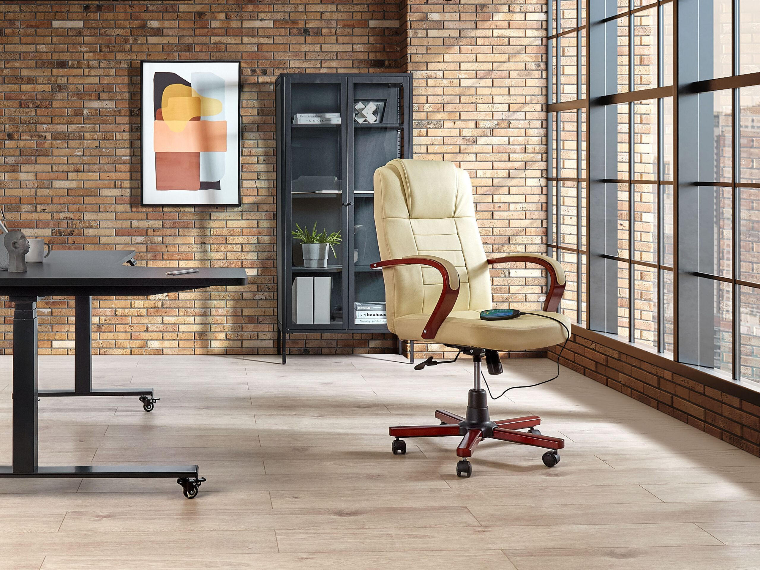 BÜROSTUHL Leder Beige Diamond - Beige, Holz/Fell (67/114/67cm) - Beliani