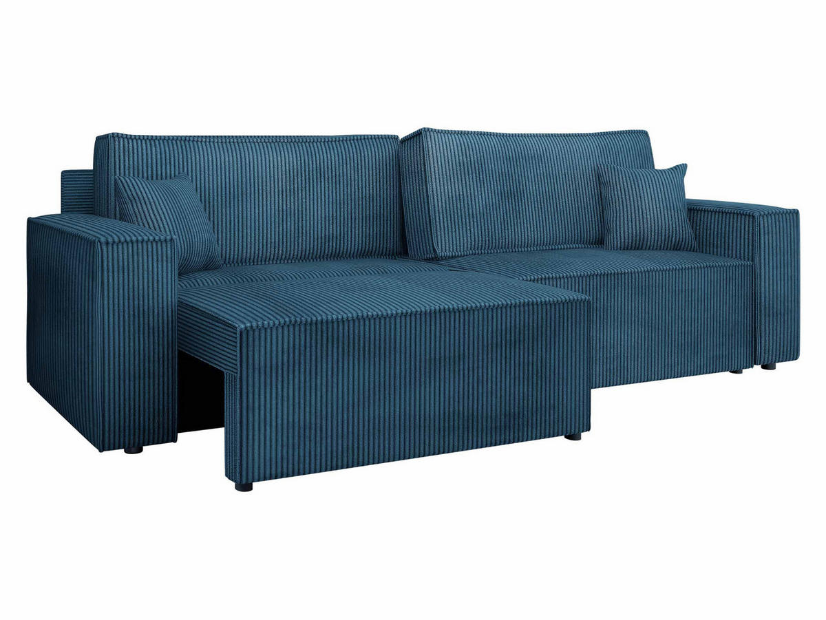 SCHLAFSOFA Karl Cord mit L-Funktion - Blau/Schwarz, Holz/Kunststoff (245/82/139cm) - MIRJAN24