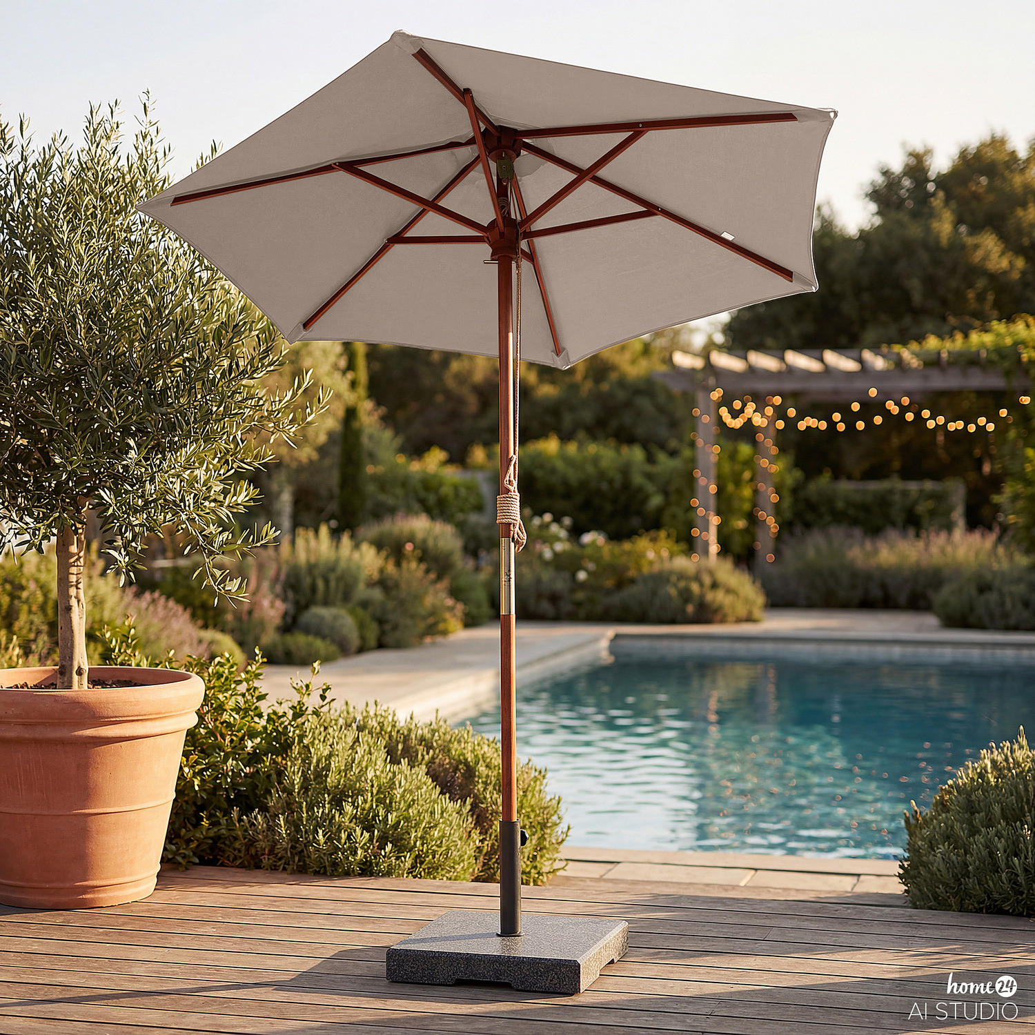 SONNENSCHIRM - Grau - Taupe, Holz/Textil (200/200cm) - home24
