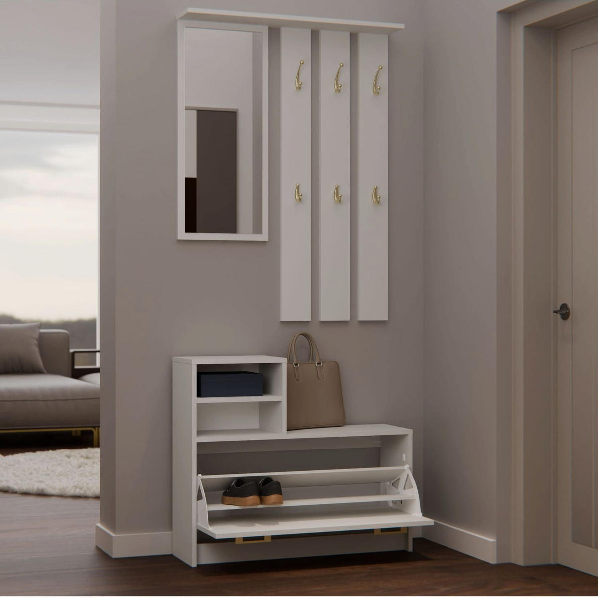 GARDEROBENSET Verena 2-tlg - Beige, Holzwerkstoff (85/180/24cm) - kommodly