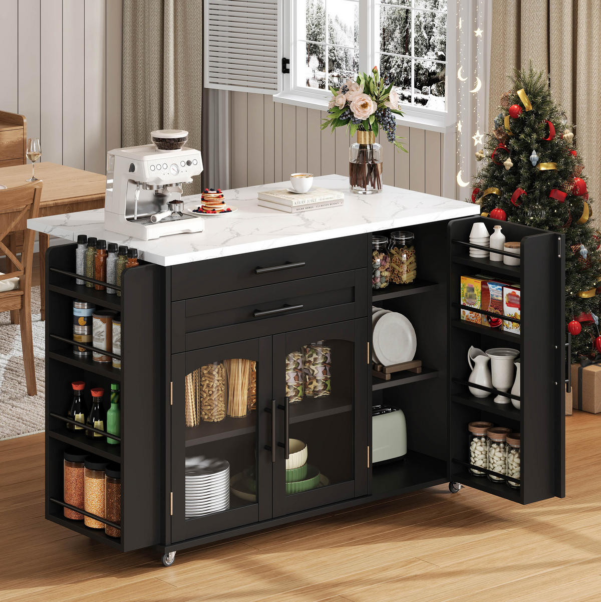 KÜCHENINSEL 120/45-70/90 cm aus MDF mit klappbarer Arbeitsplatte Schwarz - Schwarz, Holzwerkstoff (138/90/70cm) - Modenvie