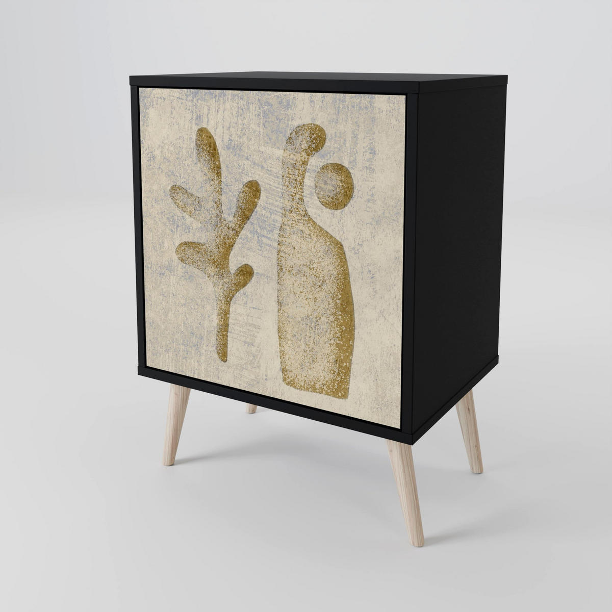 SIDEBOARD SAND SCULPTURES, Schwarz, 57,5x42x70,5 cm, Schwarze Metall-Sternfüße - Multicolor/Schwarz, Holzwerkstoff/Metall (57.5/70.5/42cm) - SpaceRebels
