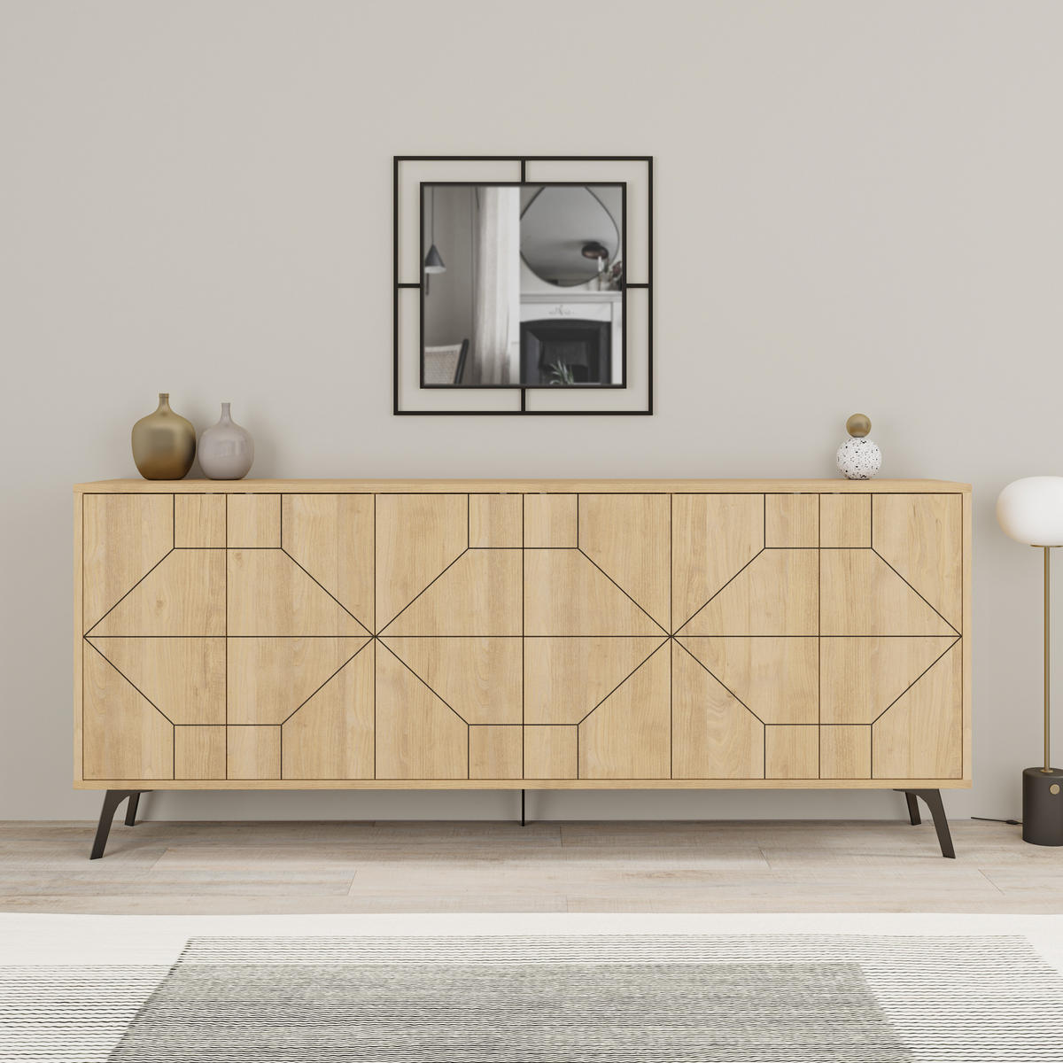 SIDEBOARD Dune Eiche 181/35/77,4 cm - Eichefarben/Schwarz, Holzwerkstoff/Metall (181/77.4/35cm) - Decortie